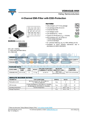 VEMI45AB-HNH datasheet - 4-Channel EMI-Filter with ESD-Protection