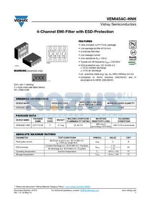 VEMI45AC-HNH datasheet - 4-Channel EMI-Filter with ESD-Protection