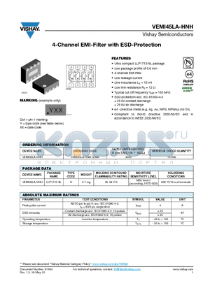 VEMI45LA-HNH datasheet - s4-Channel EMI-Filter with ESD-Protection
