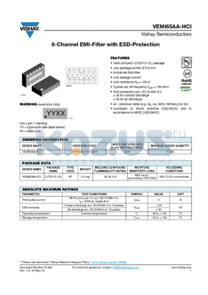 VEMI65AA-HCI datasheet - 6-Channel EMI-Filter with ESD-Protection