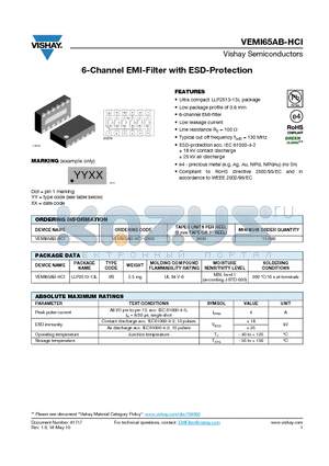 VEMI65AB-HCI datasheet - 6-Channel EMI-Filter with ESD-Protection