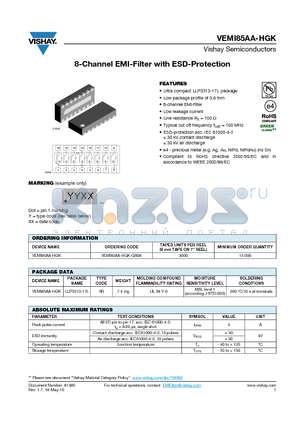 VEMI85AA-HGK datasheet - 8-Channel EMI-Filter with ESD-Protection