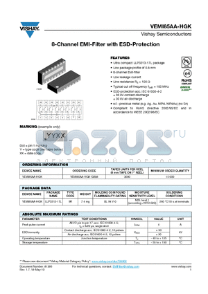VEMI85AA-HGK-GS08 datasheet - 8-Channel EMI-Filter with ESD-Protection