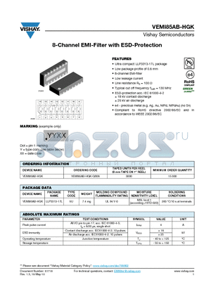 VEMI85AB-HGK datasheet - 8-Channel EMI-Filter with ESD-Protection