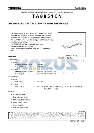 TA8851 datasheet - AUDIO/VIDEO SWITCH IC FOR TV WITH S-TERMINALS