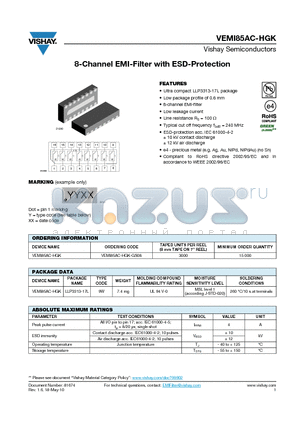 VEMI85AC-HGK-GS08 datasheet - 8-Channel EMI-Filter with ESD-Protection