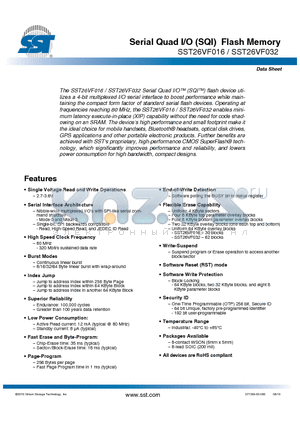 SST26VF016-80-5I-S2E datasheet - Serial Quad I/O (SQI) Flash Memory