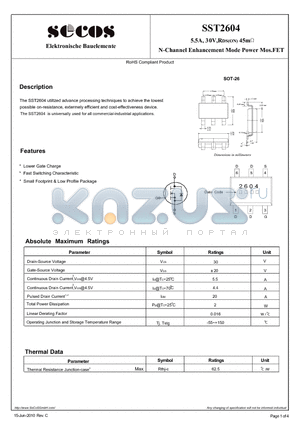 SST2604 datasheet - N-Channel Enhancement Mode Power Mos.FET