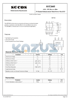 SST2605 datasheet - P-Channel Enhancement Mode Power Mos.FET