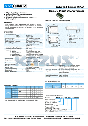 VEMW15T33-409.60-2.5-30 datasheet - HCMOS 14 pin DIL, W Group