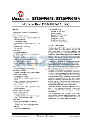 SST26VF064B datasheet - 3.0V Serial Quad I/O (SQI) Flash Memory