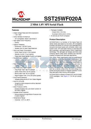 SST25WF020A datasheet - 2 Mbit 1.8V SPI Serial Flash