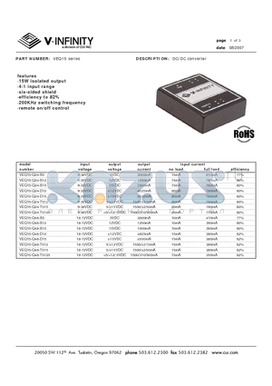 VEQ15-Q24-D12 datasheet - DC/DC converter