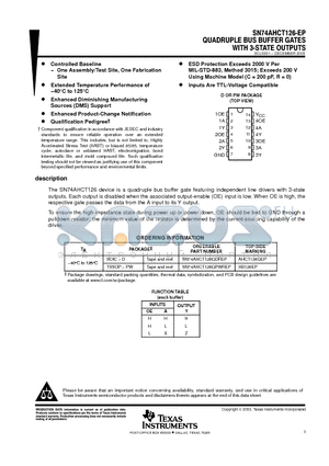 SN74AHCT126-EP datasheet - QUADRUPLE BUS BUFFER GATES WITH 3-STATE OUTPUTS