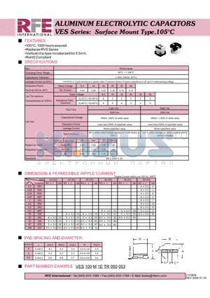 VES100M1ETR050053 datasheet - ALUMINUM ELECTROLYTIC CAPACITORS VES Series: Surface Mount Type,105C