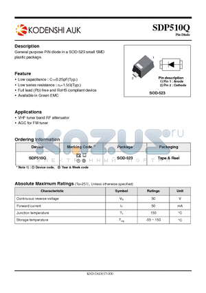 SDP510Q datasheet - General purpose PIN diode in a SOD-523 small SMD plastic package