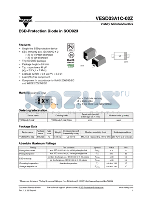 VESD03A1C-02Z-GS08 datasheet - ESD-Protection Diode in SOD923