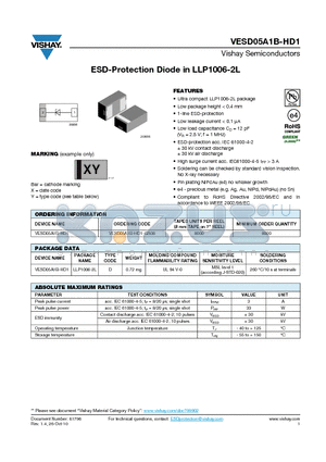 VESD05A1B-HD1 datasheet - ESD-Protection Diode in LLP1006-2L