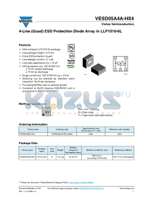 VESD05A4A-HS4 datasheet - 4-Line (Quad) ESD Protection Diode Array in LLP1010-6L