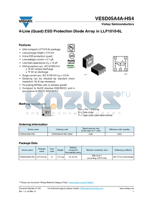 VESD05A4A-HS4-GS08 datasheet - 4-Line (Quad) ESD Protection Diode Array in LLP1010-6L