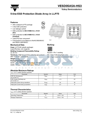 VESD05A5A-HS3 datasheet - 5-line ESD Protection Diode Array in LLP75