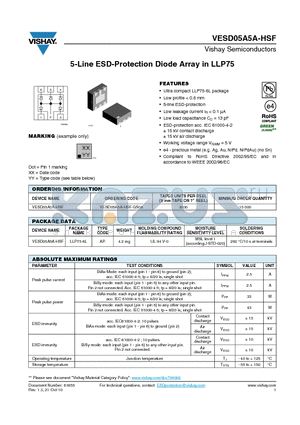 VESD05A5A-HSF-GS08 datasheet - 5-Line ESD-Protection Diode Array in LLP75