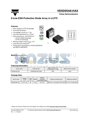 VESD05A6-HA3-GS08 datasheet - 6-Line ESD-Protection Diode Array in LLP75
