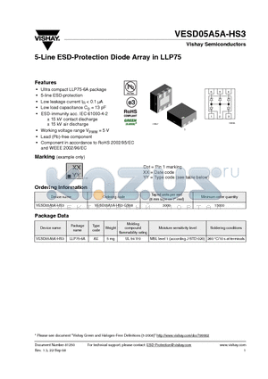 VESD05A5A-HS3 datasheet - Line ESD-Protection Diode Array in LLP75