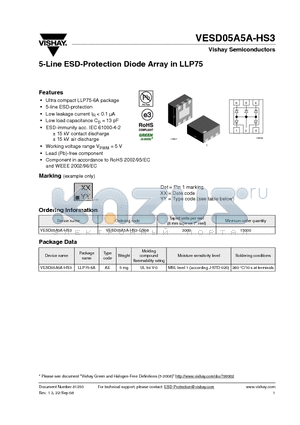 VESD05A5A-HS3-GS08 datasheet - Line ESD-Protection Diode Array in LLP75