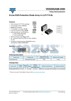 VESD05A8B-HNH-GS08 datasheet - 8-Line ESD-Protection Diode Array in LLP1713-9L