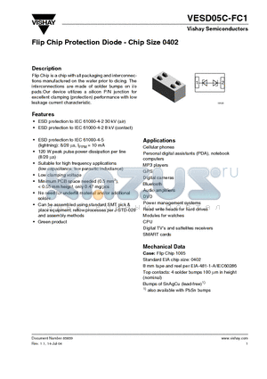 VESD05C-FC1 datasheet - Flip Chip Protection Diode - Chip Size 0402