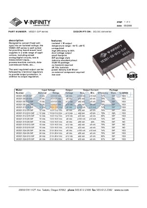 VESD1-S12-D5-SIP datasheet - DC/DC converter