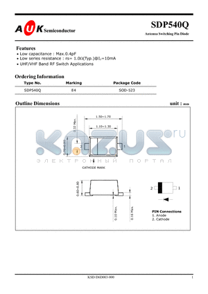 SDP540Q datasheet - Antenna Switching Pin Diode