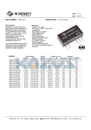 VESD1-S12-D9-SIP datasheet - dc-dc converter