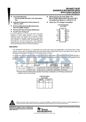 SN74AHCT126QPWREP datasheet - QUADRUPLE BUS BUFFER GATES WITH 3-STATE OUTPUTS