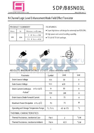SDP85N03L datasheet - N-Channel Logic Level E nhancement Mode Field Effect Transistor