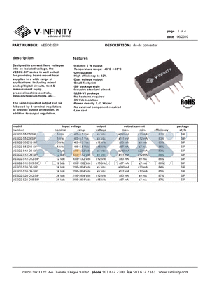 VESD2-S12-D15-SIP datasheet - dc-dc converter