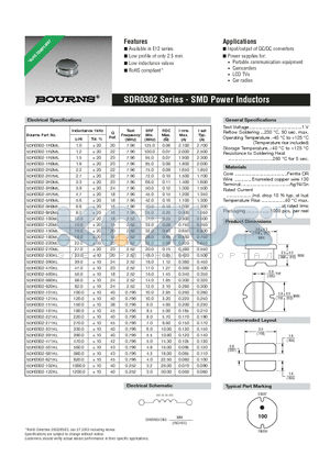 SDR0302-120ML datasheet - SMD Power Inductors