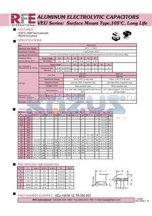 VEU100M1ETR050057 datasheet - ALUMINUM ELECTROLYTIC CAPACITORS VEU Series: Surface Mount Type,105C, Long Life