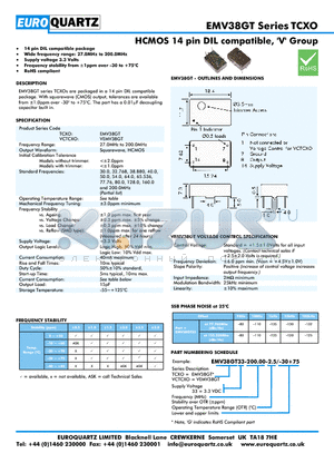 VEV38GT33-200.00-2.5-30 datasheet - HCMOS 14 pin DIL compatible, V Group