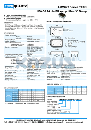 VEV39T33-200.00-2.5-30 datasheet - HCMOS 14 pin DIL compatible, V Group