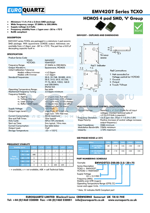 VEV42GT33-200.00-2.5-30 datasheet - HCMOS 4 pad SMD, V Group