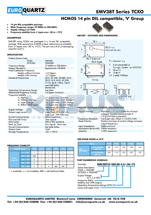 VEV38T33-200.00-2.5-30 datasheet - HCMOS 14 pin DIL compatible, V Group