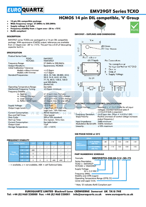 VEV39GT33-200.00-2.5-30 datasheet - HCMOS 14 pin DIL compatible, V Group
