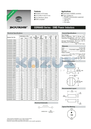 SDR0403-150ML datasheet - SMD Power Inductors