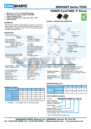 VEV44GT33-200.00-2.5-30 datasheet - HCMOS 4 pad SMD, V Group