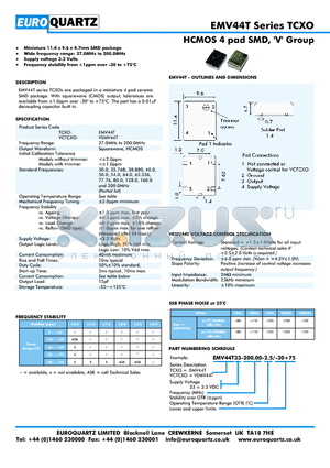 VEV44T33-200.00-2.5-30 datasheet - HCMOS 4 pad SMD, V Group