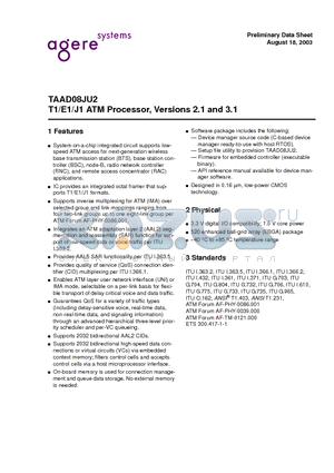 TAAD08JU2 datasheet - T1/E1/J1 ATM Processor, Versions 2.1 and 3.1