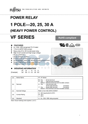 VF-6MU datasheet - POWER RELAY 1 POLE-20, 25, 30 A (HEAVY POWER CONTROL)