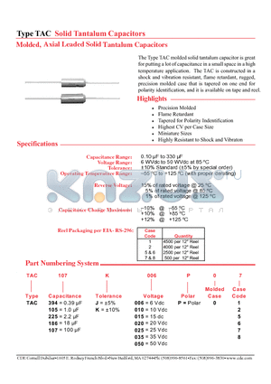 TAC105J010P01 datasheet - Molded, Axial Leaded Solid Tantalum Capacitors